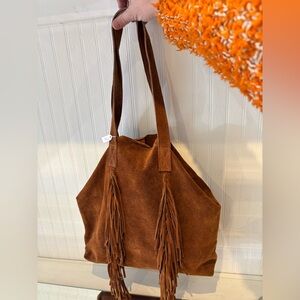 GENUINE SOFT SUEDE FRINGED TOTE! Brand New without tags. By Jijou Capri